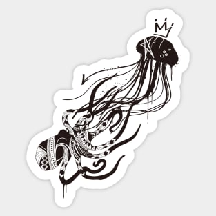 Octopus and Jellyfish (Monochrome) Sticker